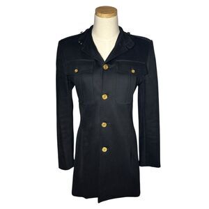 Vintage Ralph Lauren Women's Military Style Black Button Up Coat, Made in USA